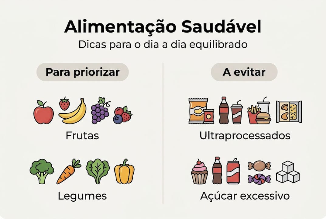 Infográfico: Alimentação equilibrada vs alimentos ultraprocessados