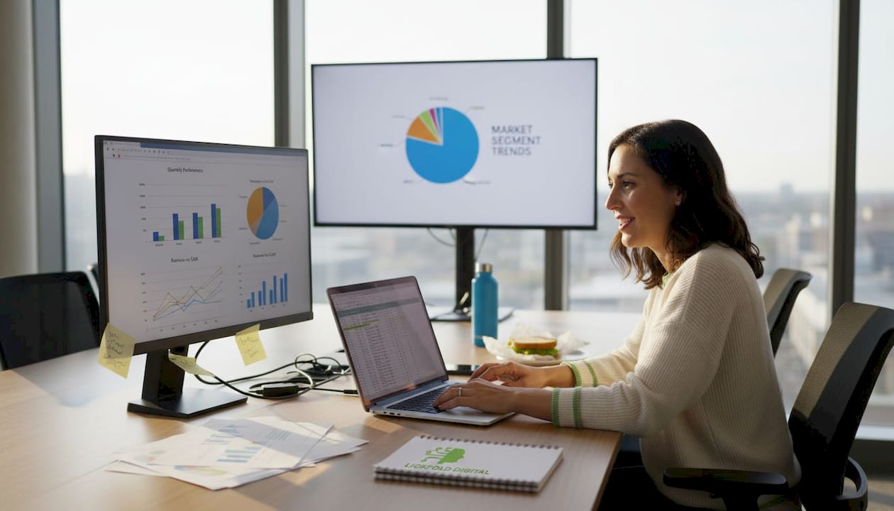 Analyst reviewing AI-driven market research data
