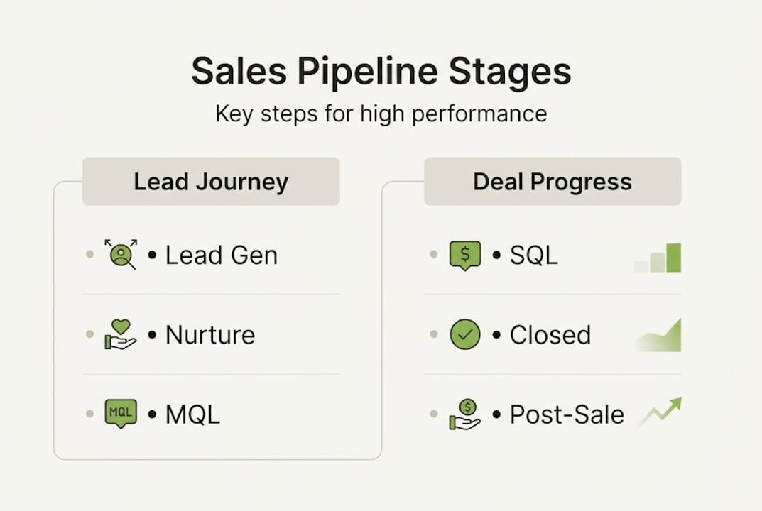 Infographic summarizing B2B sales pipeline stages
