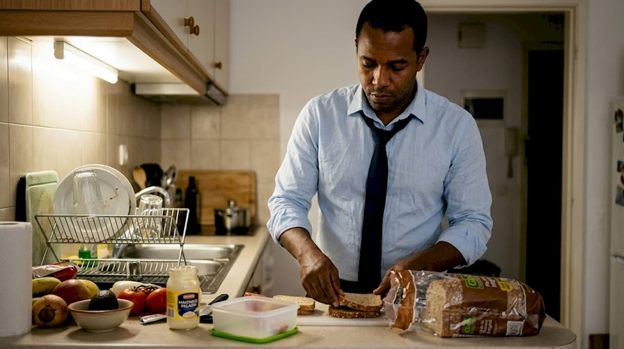 Homem a fazer escolhas mais saudáveis para o almoço