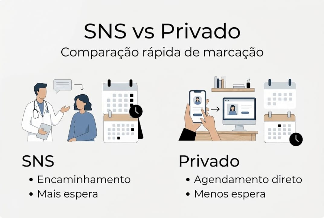 Infografia: Comparativo entre marcação de consultas no SNS e no setor privado