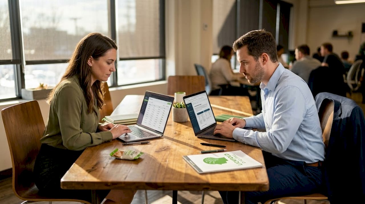 Colleagues collaborating on lead enrichment tasks