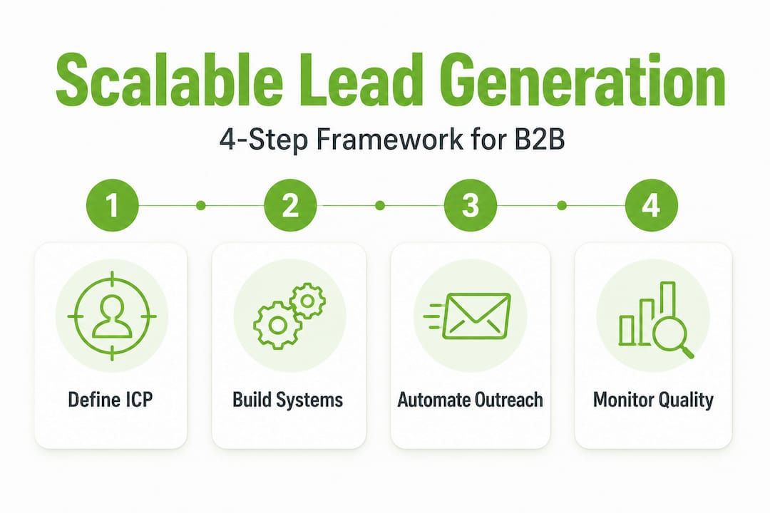 Infographic showing 4 steps to scalable lead generation