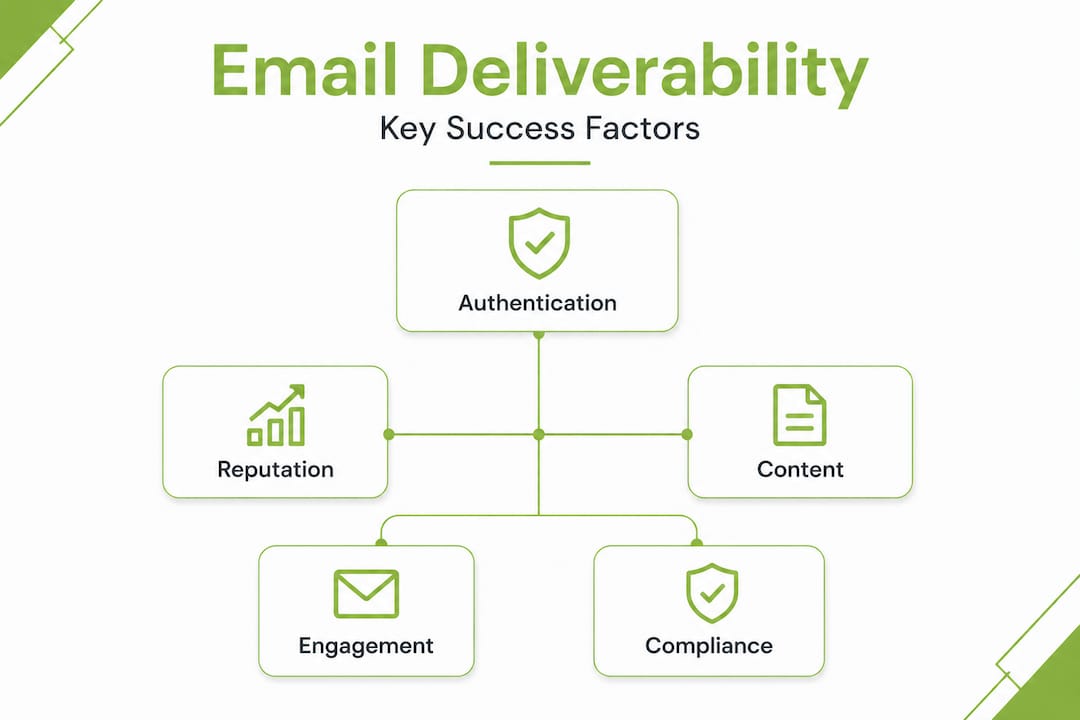 Hierarchy infographic on email deliverability factors