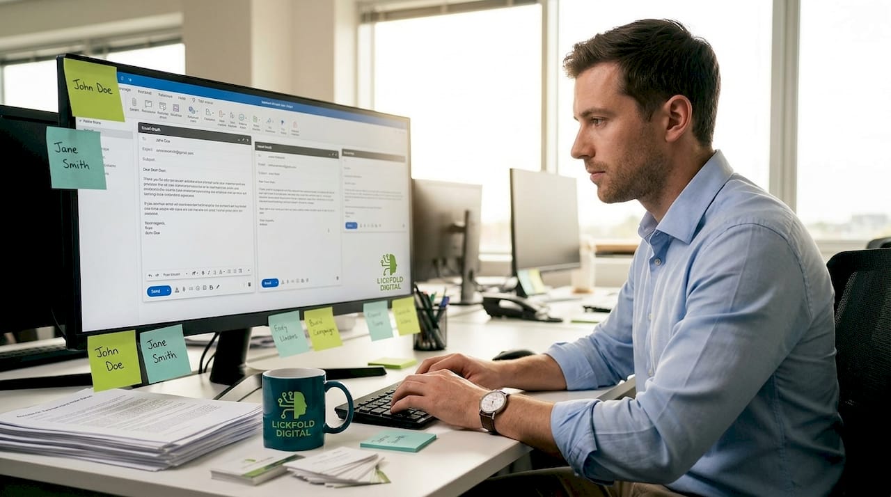 Worker preparing personalized B2B outreach