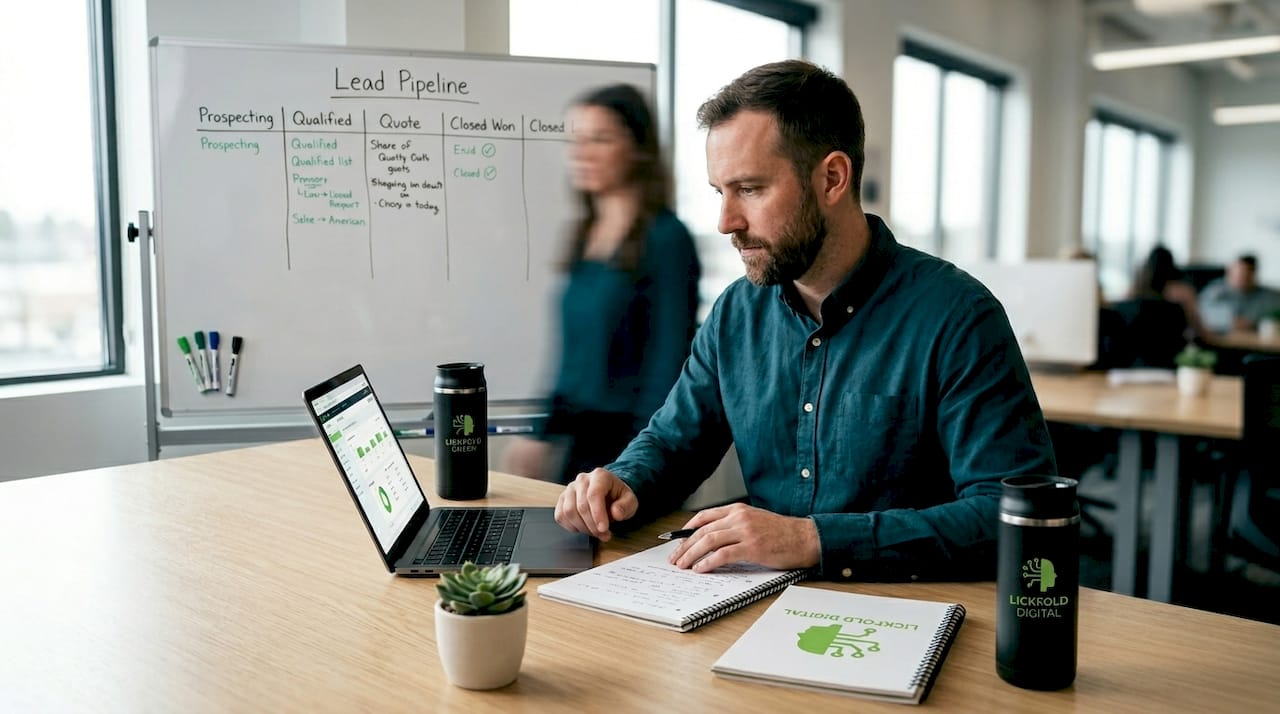 Sales manager reviews AI-powered lead reports