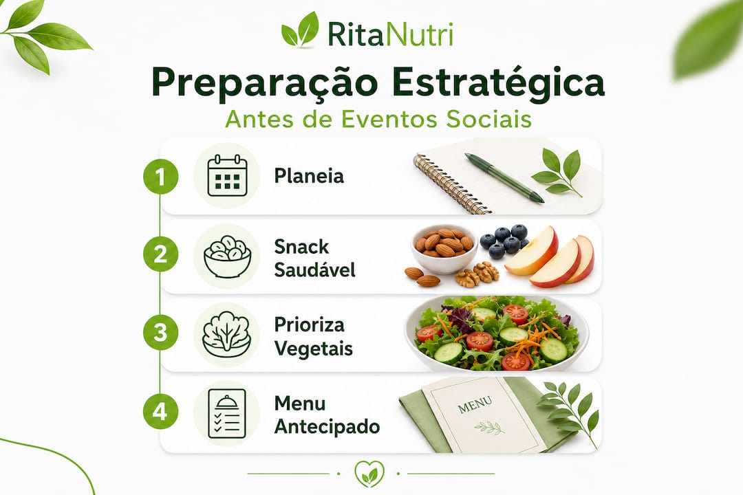 Infográfico: passos essenciais para preparar a dieta antes de eventos sociais