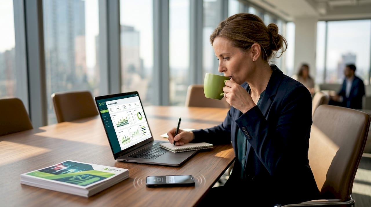 Manager analyzing sales data with AI tools
