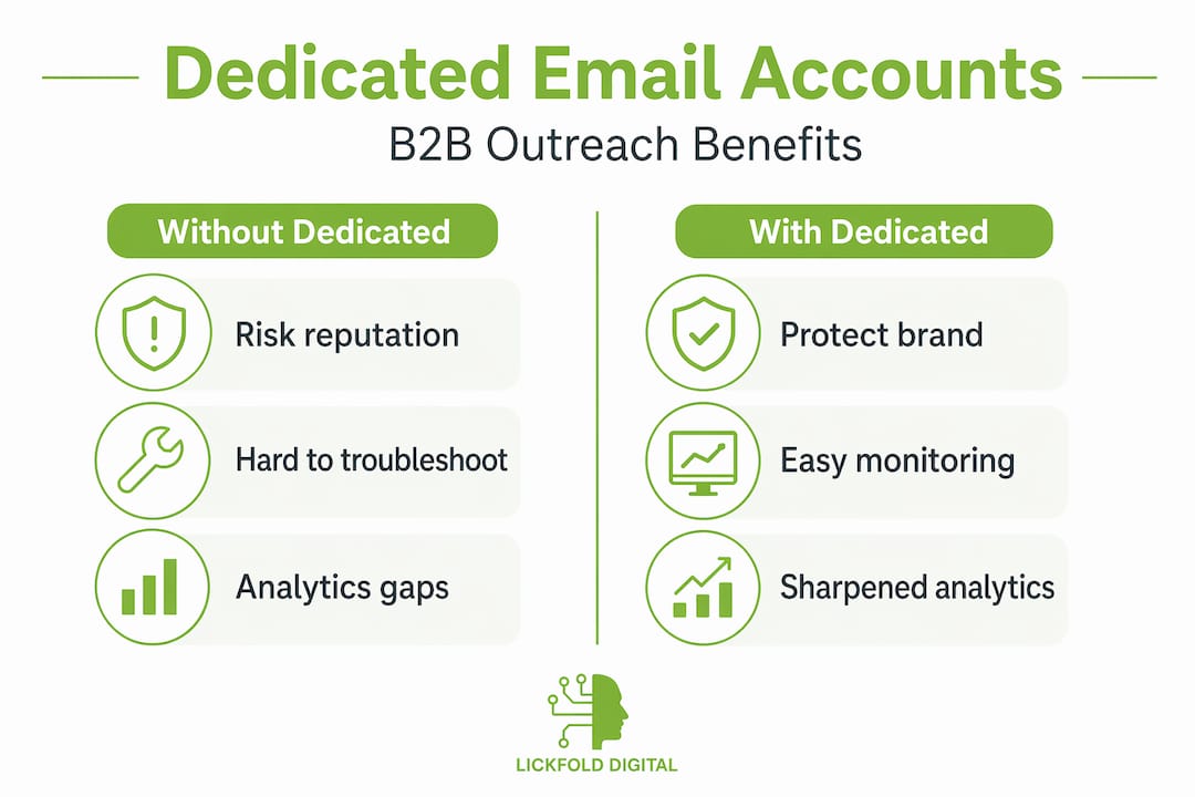 Infographic comparing dedicated vs non-dedicated email accounts
