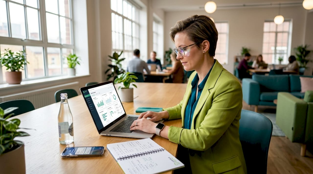 Professional reviewing deliverability metrics at desk