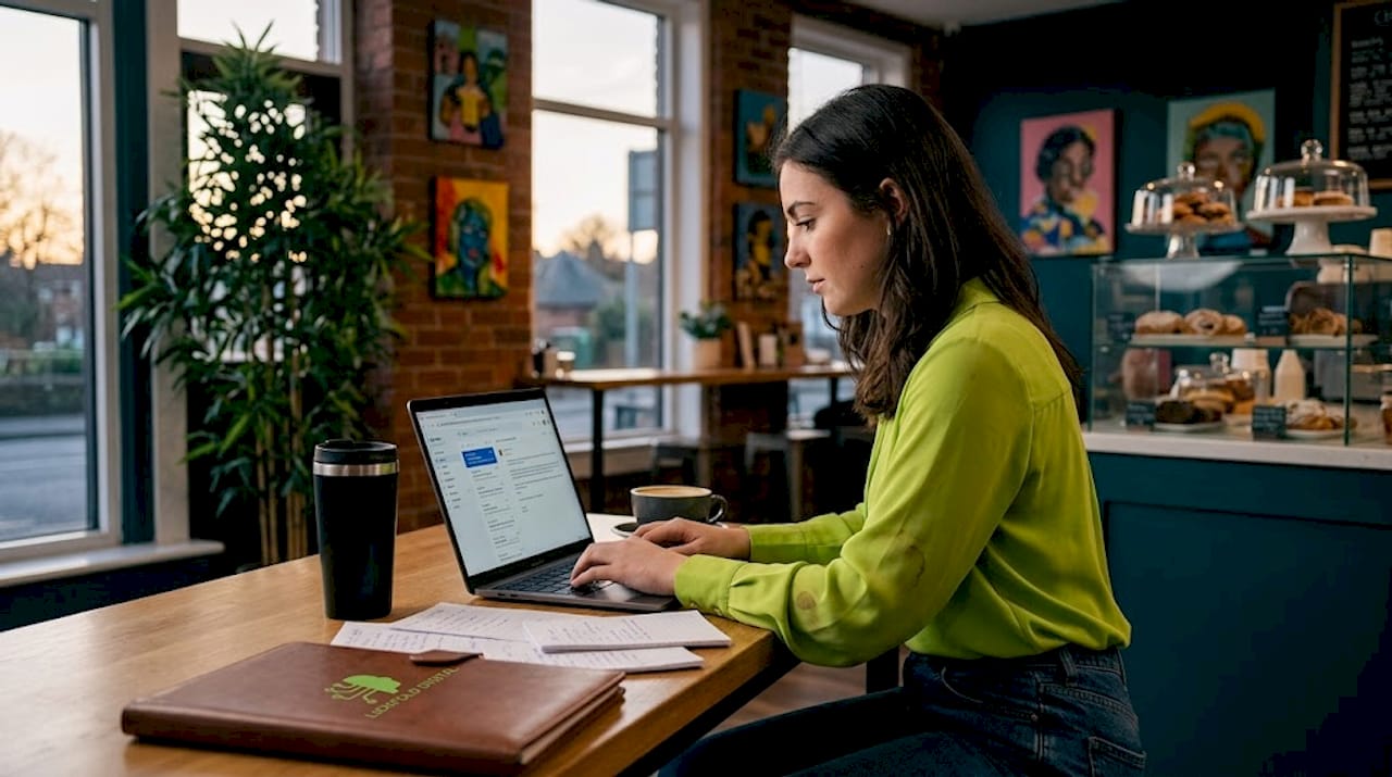 Sales rep scheduling meeting in workspace