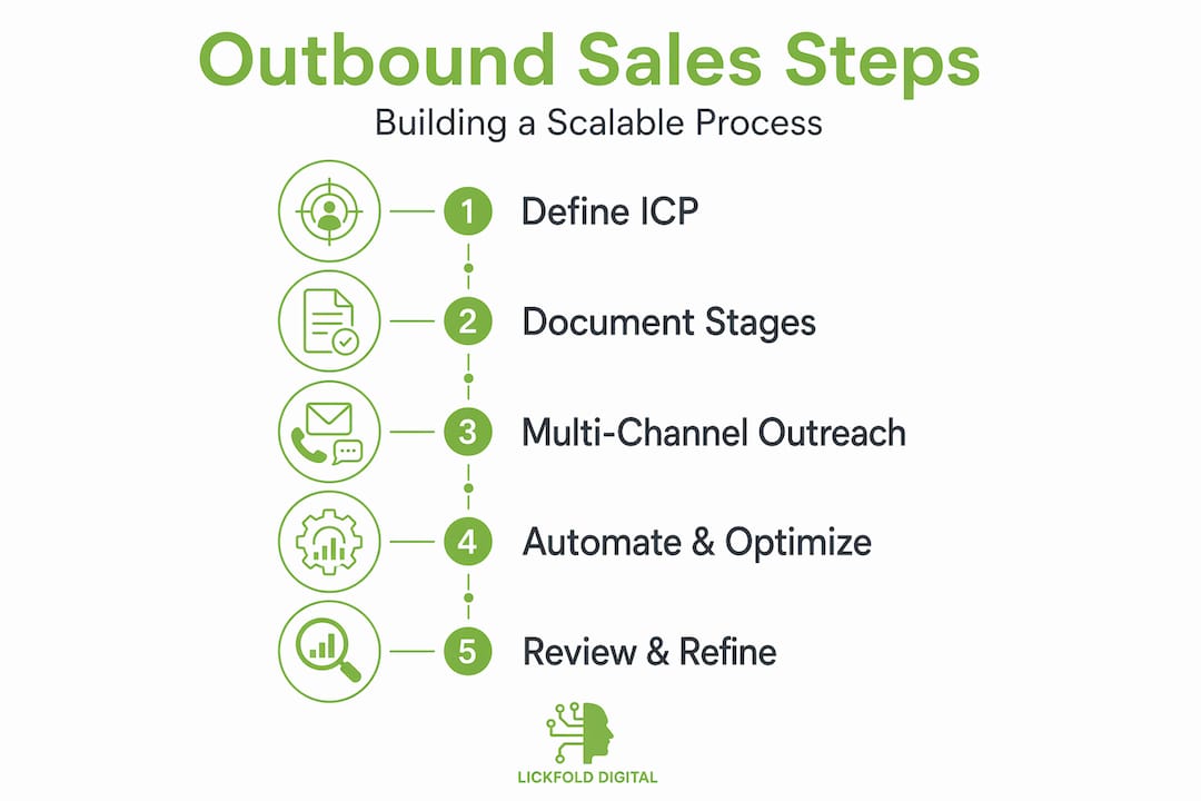 Infographic showing outbound sales process steps