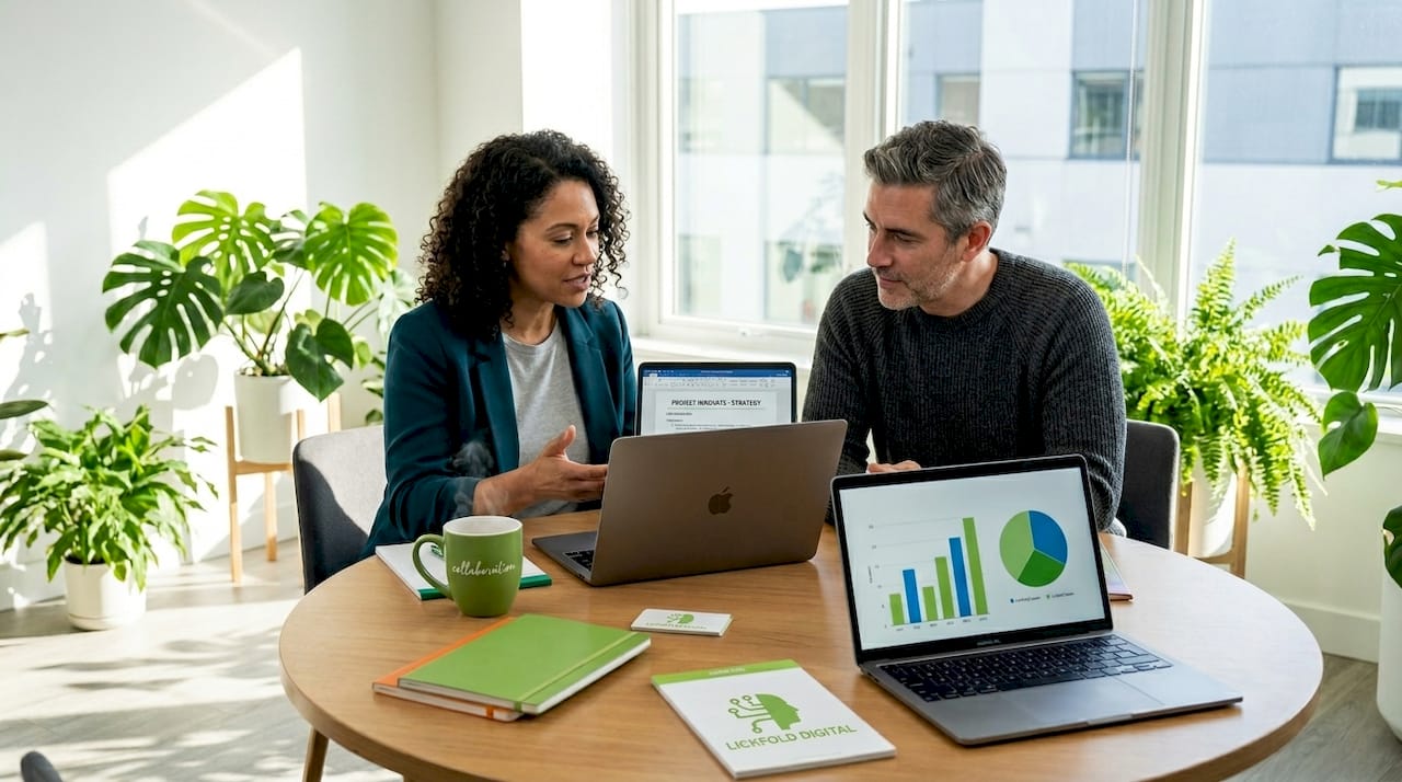 Buyer and seller collaborating in digital workspace