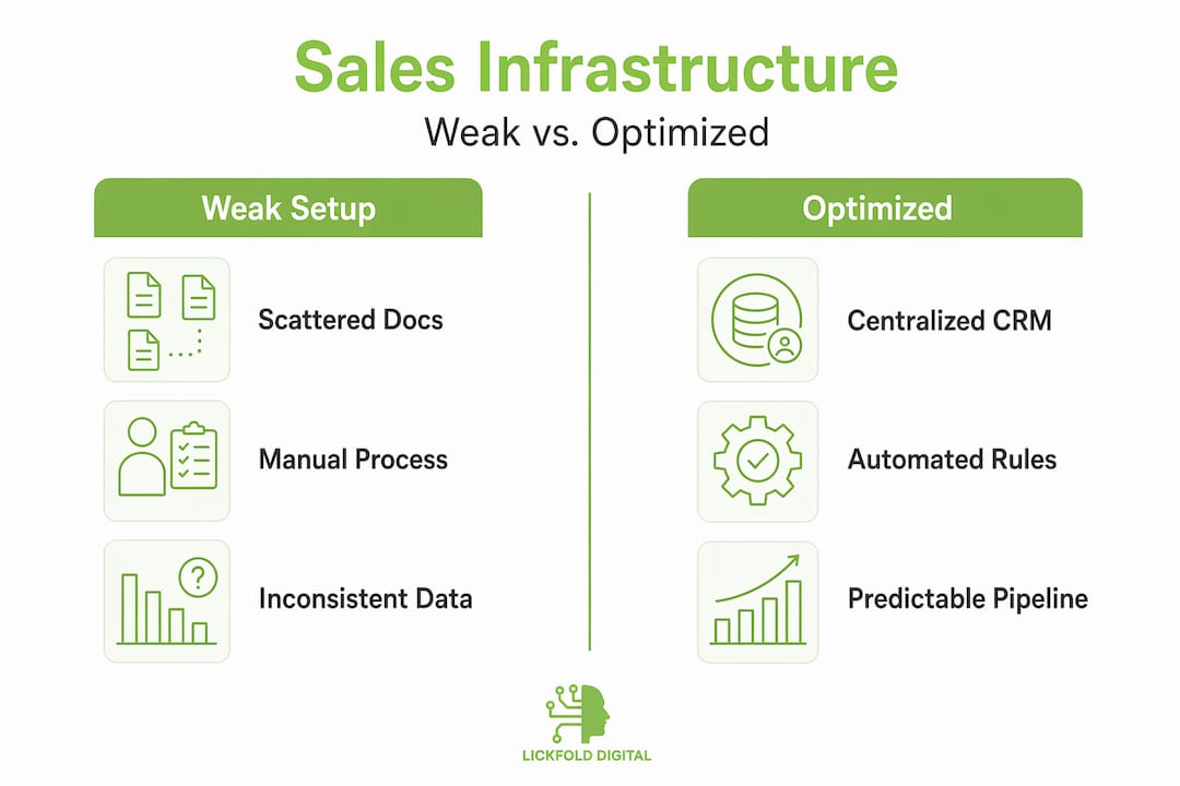 Infographic comparing weak and optimized sales setups