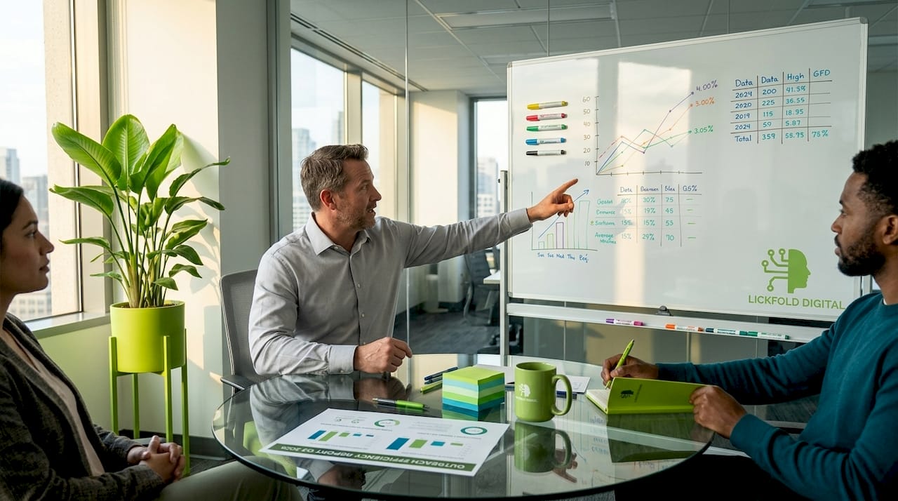 Sales manager and team review outreach metrics