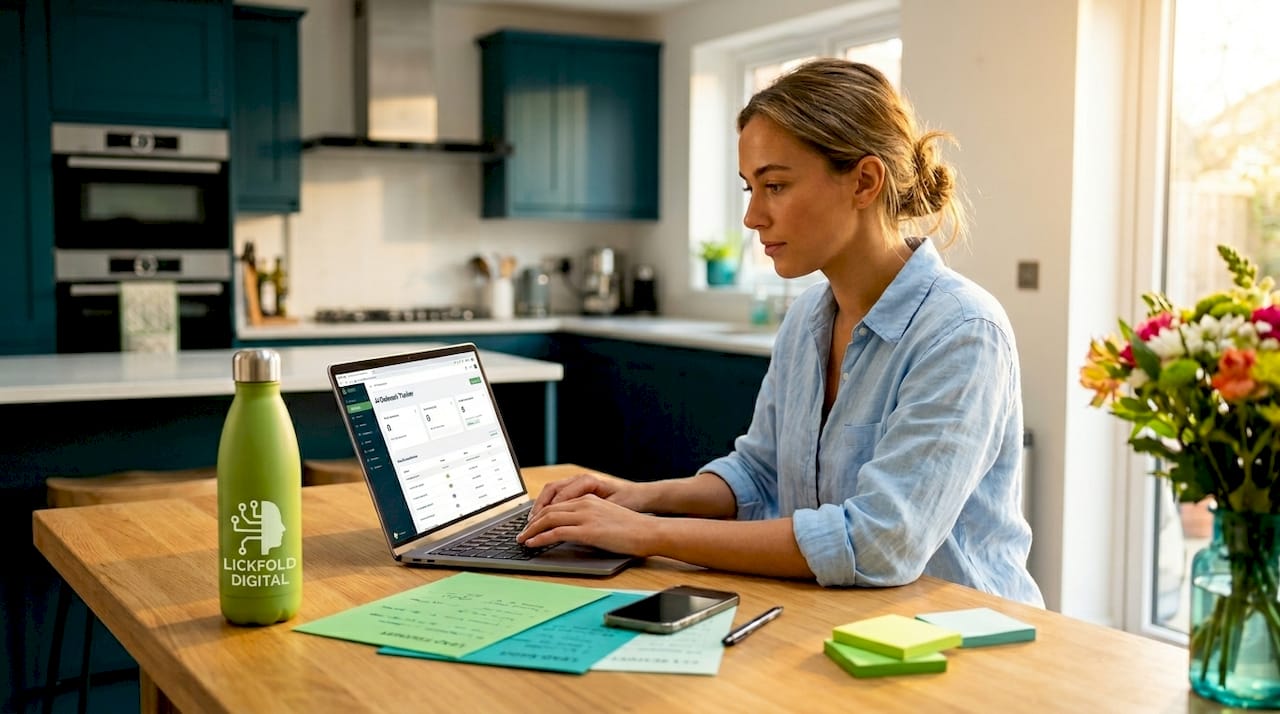 Professional uses AI outreach tracker at home desk