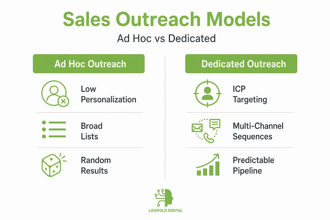 Infographic comparing ad hoc and dedicated sales outreach