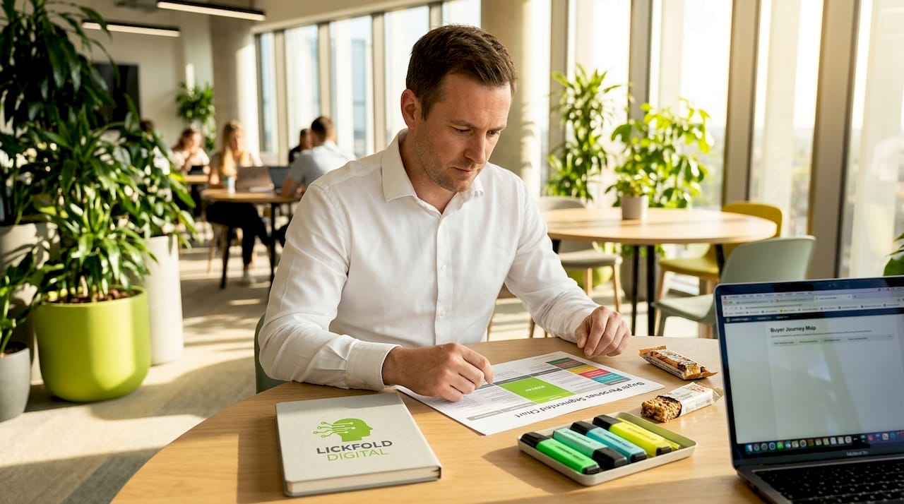 Marketing manager reviews segmented buyer personas