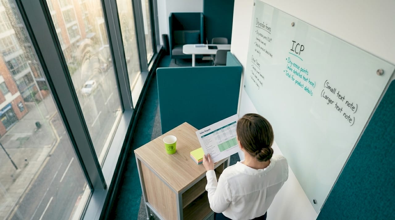 Manager defining ideal customer profile on whiteboard