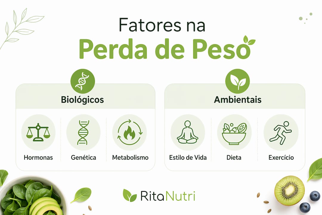 Infográfico que analisa o impacto dos fatores biológicos e do ambiente na perda de peso
