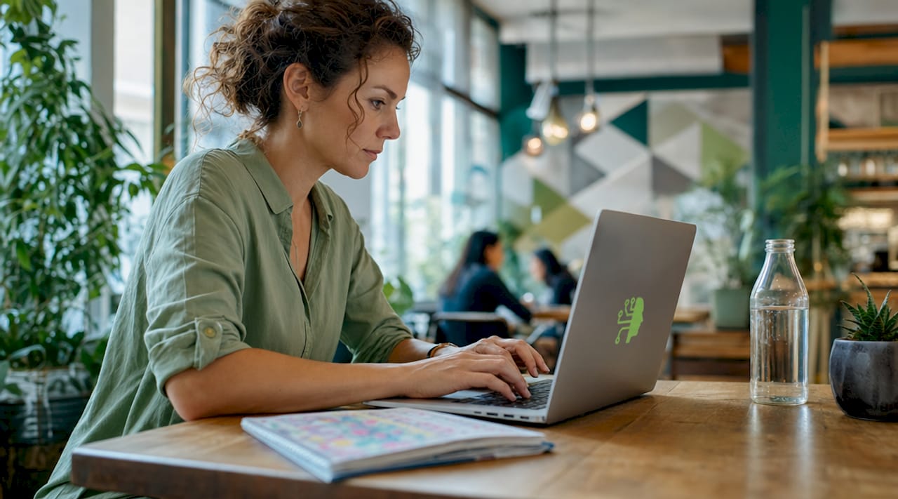 Email marketing professional working at laptop