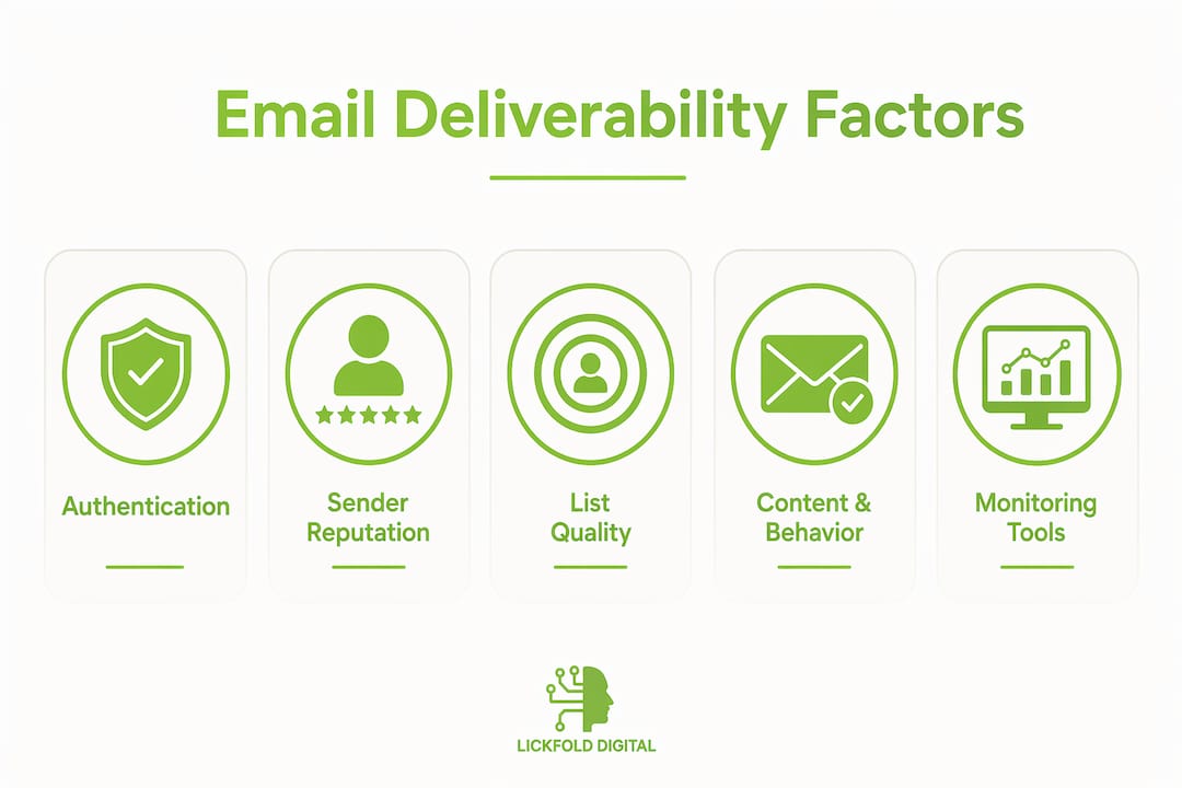 Infographic showing key email deliverability factors