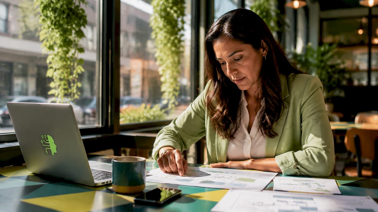 Professional woman reviewing marketing automation charts