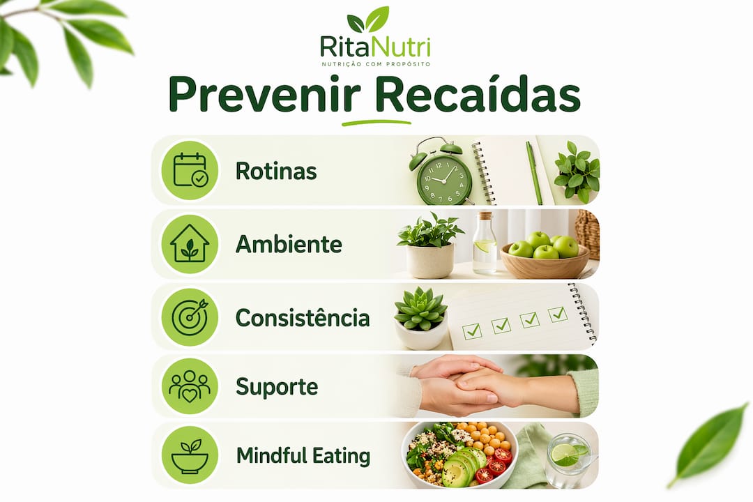 Infográfico com dicas práticas para evitar recaídas em situações de ansiedade alimentar