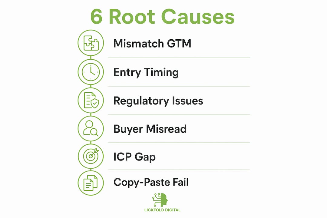 Infographic illustrating six root causes of B2B expansion failure
