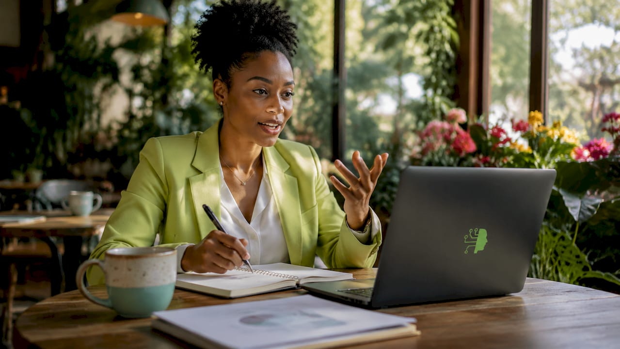 B2B account manager video call in office