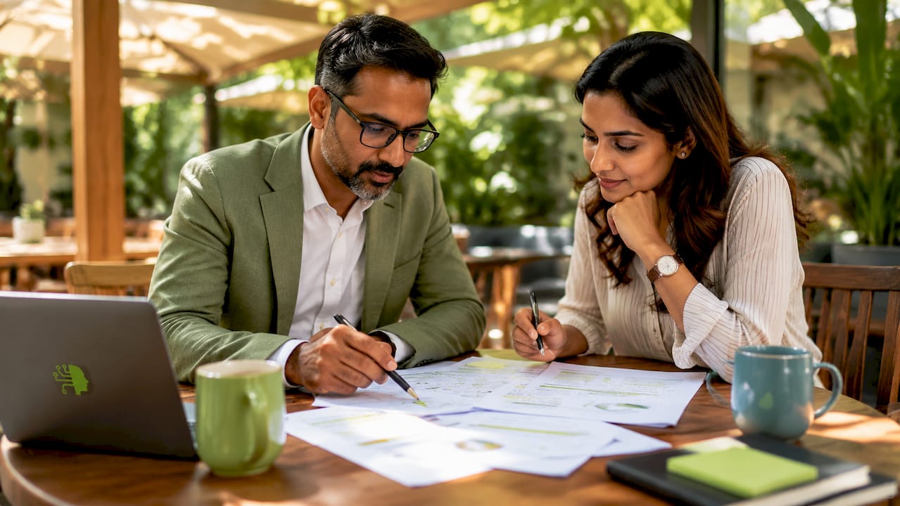Colleagues reviewing B2B client plans together