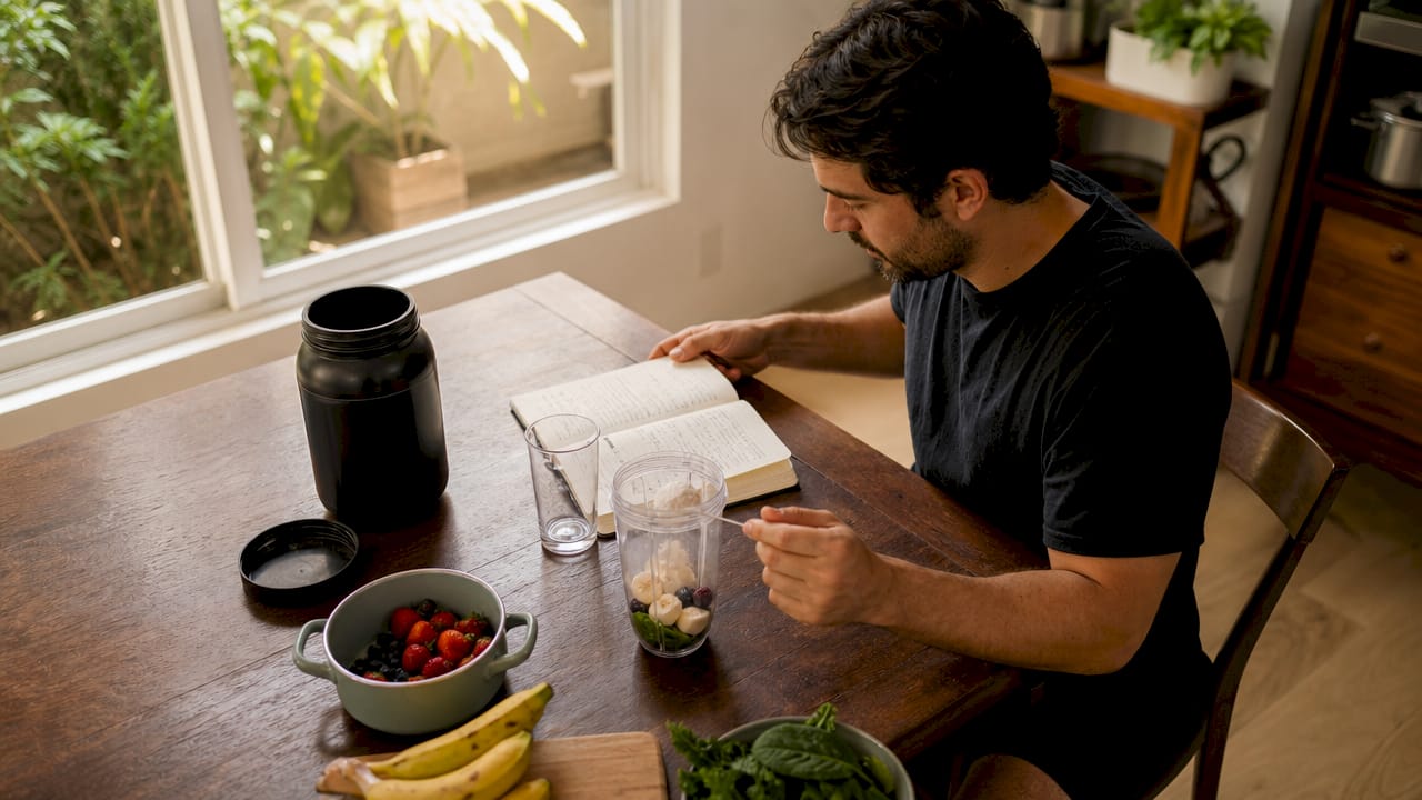 Homem a ler um artigo sobre a relação entre proteína e apetite
