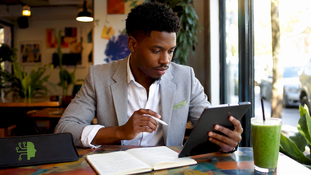 Hands interacting with prospecting checklist on tablet