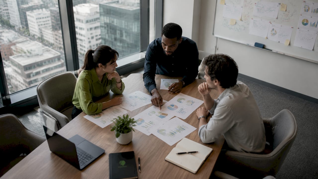 Team discussing agency positioning strategy