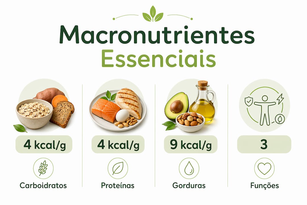 Infográfico sobre as calorias e o papel dos macronutrientes na alimentação