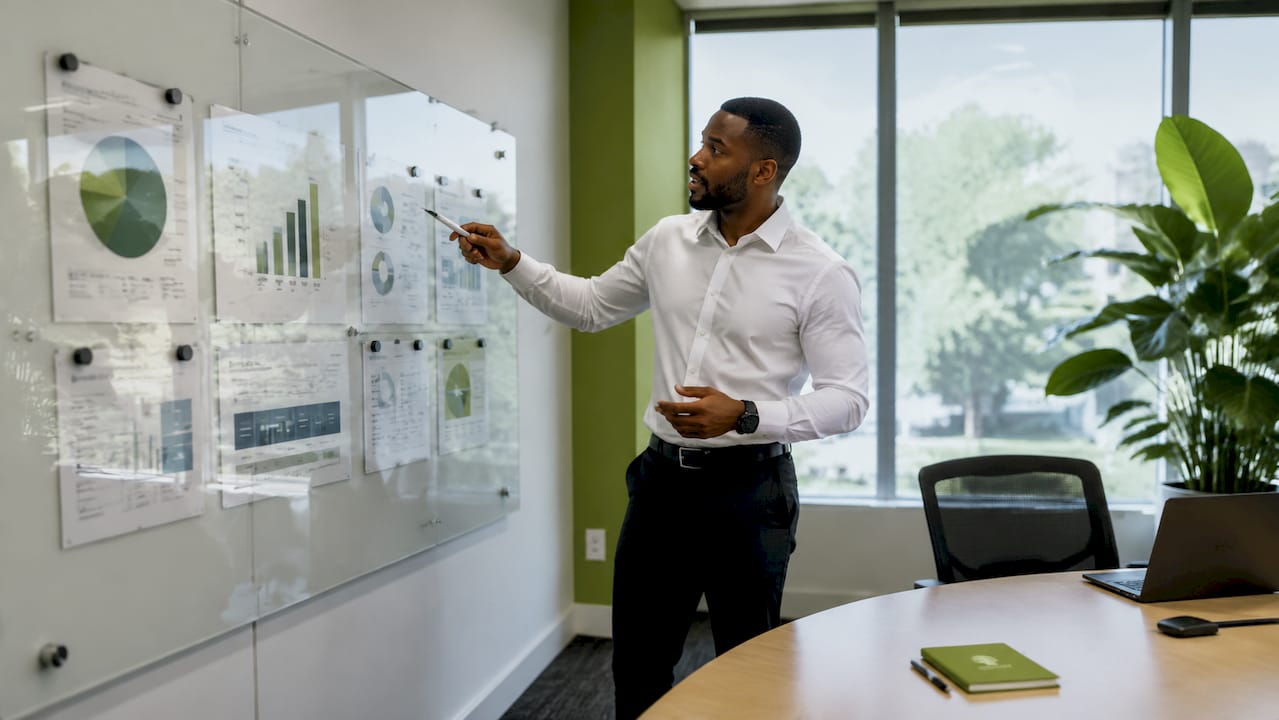 Hands pointing at business evidence documents