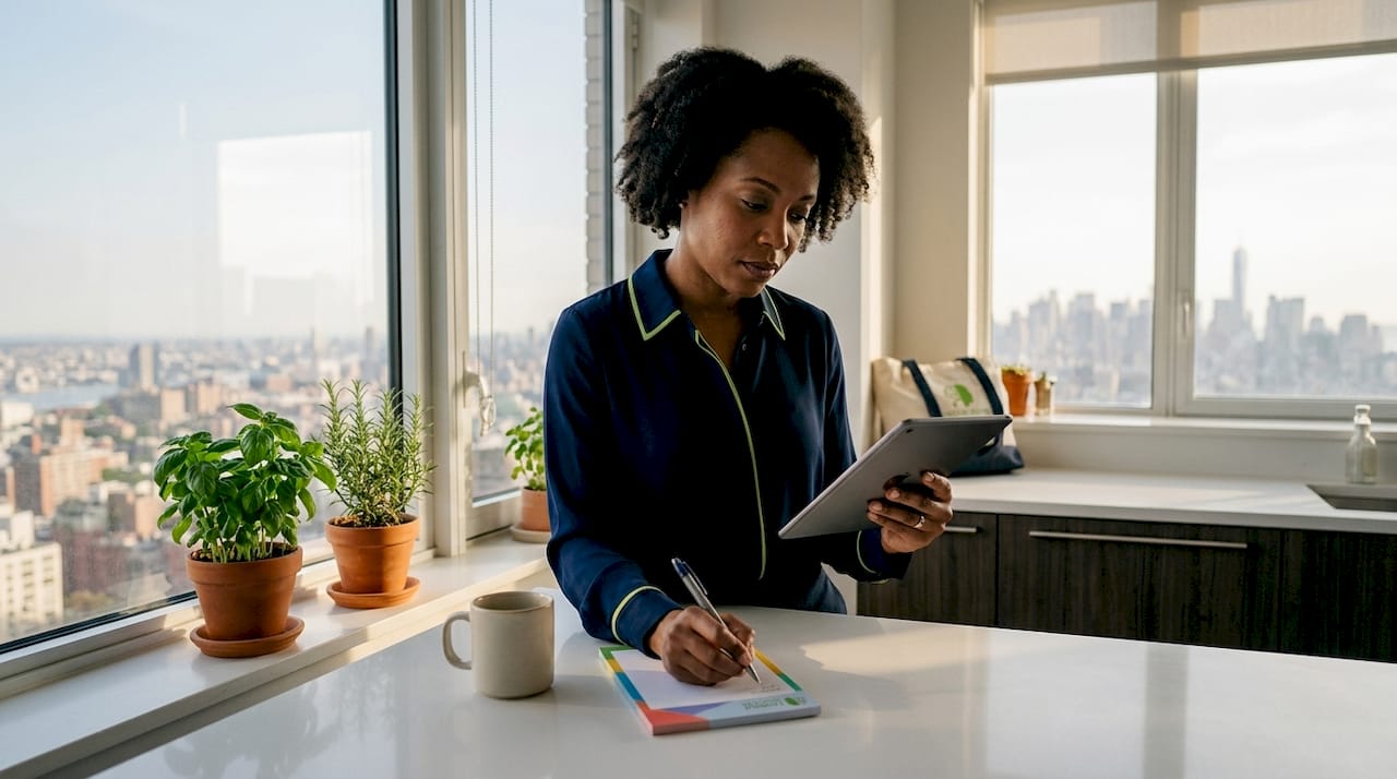Sales professional using enablement software at desk