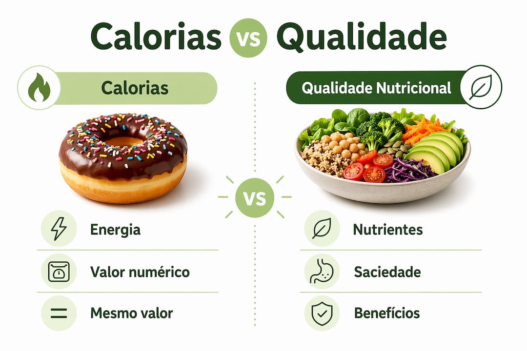 Infografia a comparar o valor calórico e a qualidade nutricional