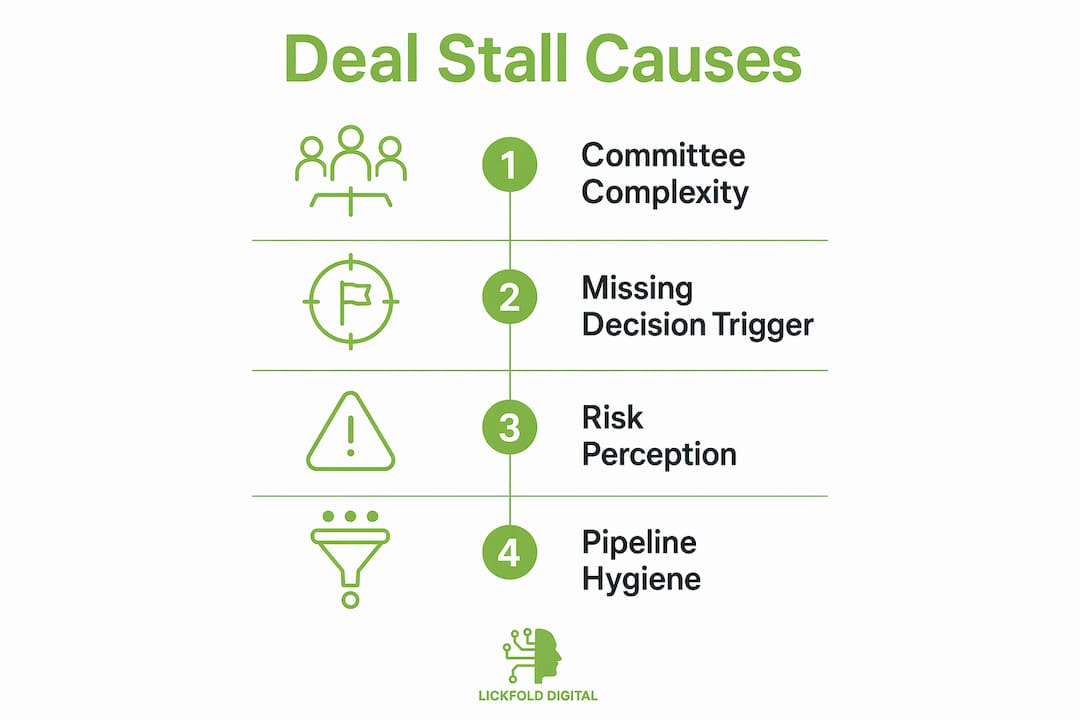 Infographic showing key stages where B2B deals stall in pipeline