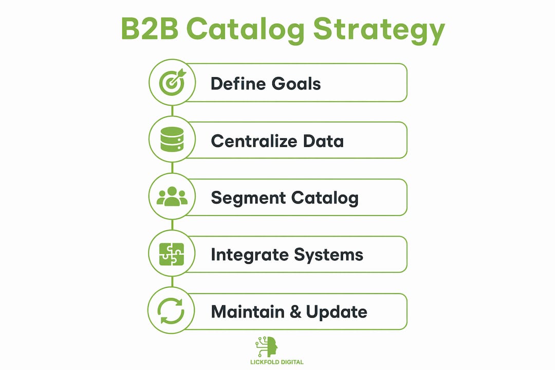 Infographic outlining steps of a B2B catalog strategy