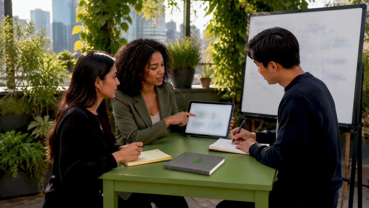 Sales development team collaborating in office