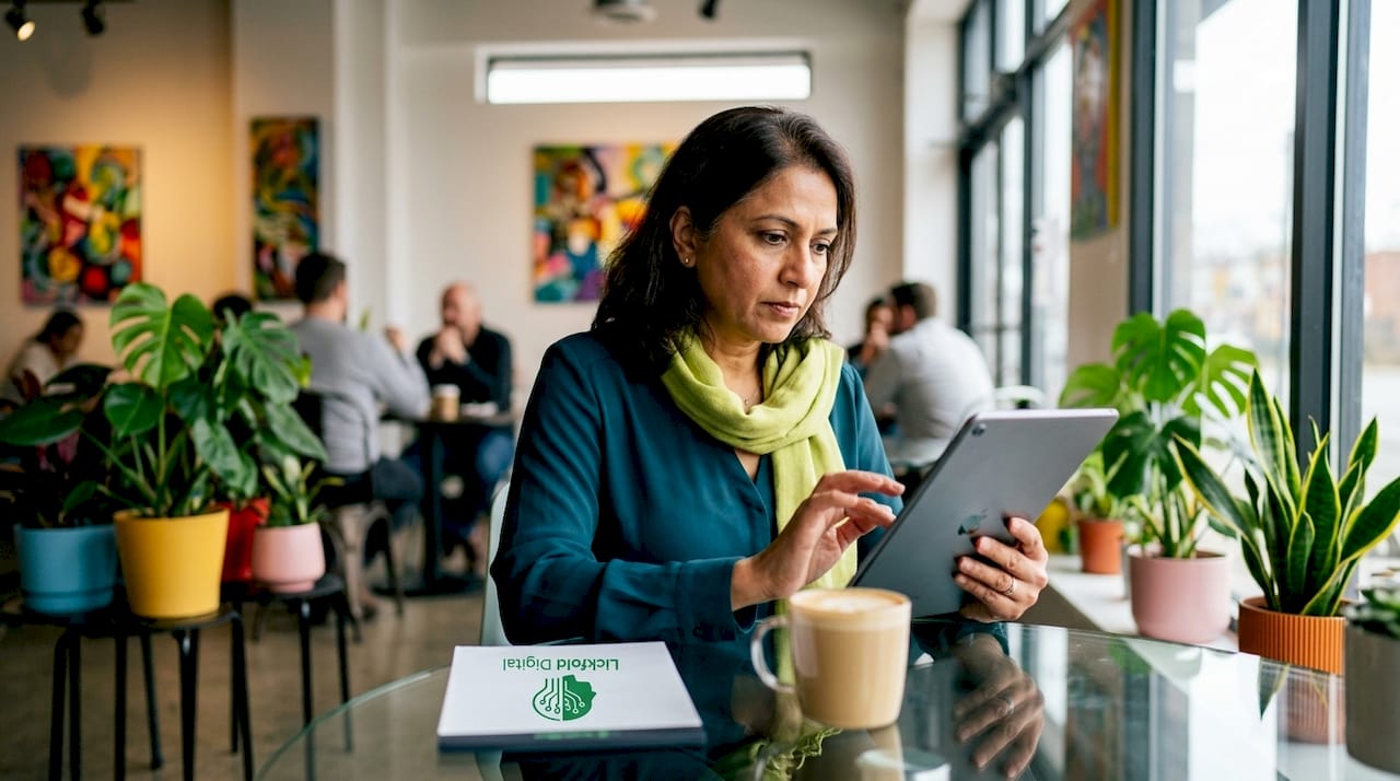 Woman managing agency new business leads at desk