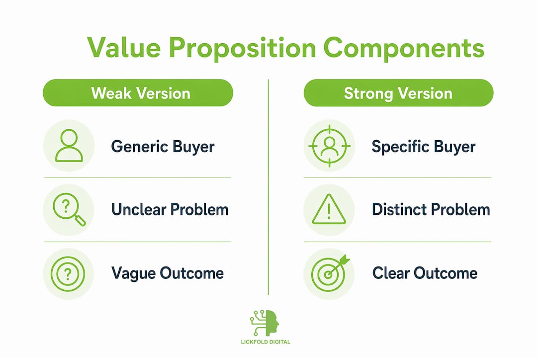 Infographic comparing weak and strong value proposition components