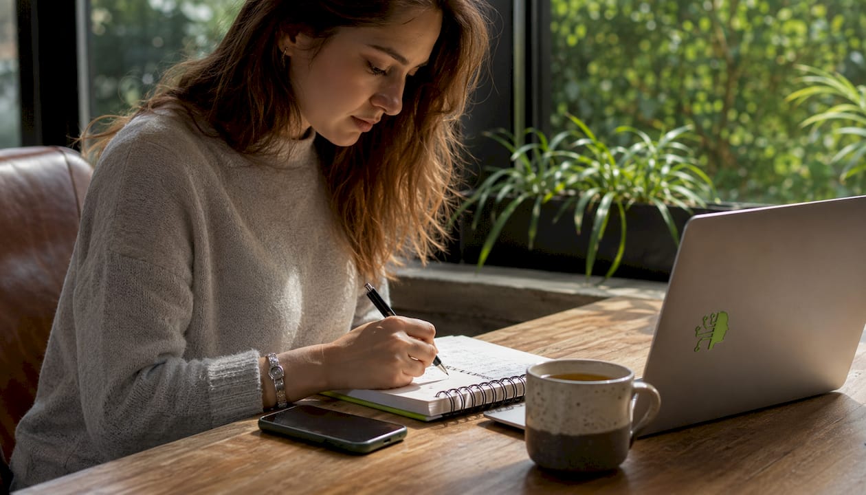Hands taking sales closing notes