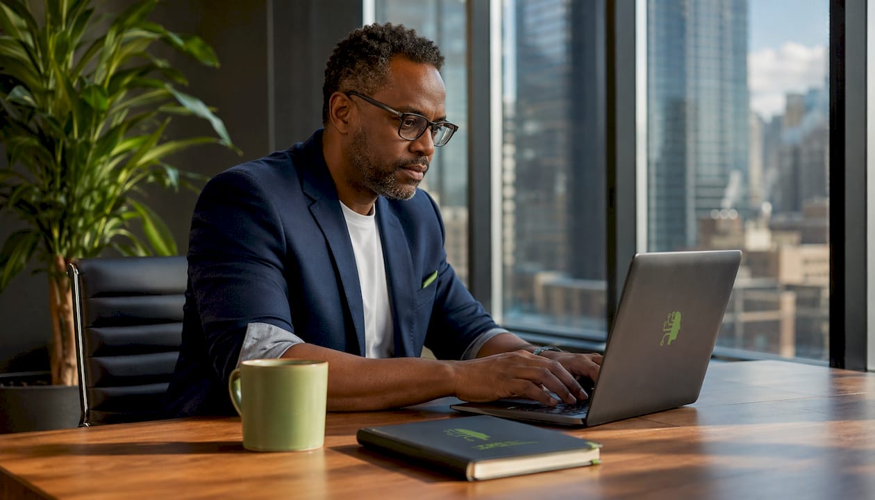 Salesperson composing follow-up email
