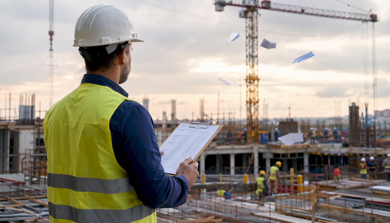Profissional conferindo checklist durante inspeção de segurança do trabalho