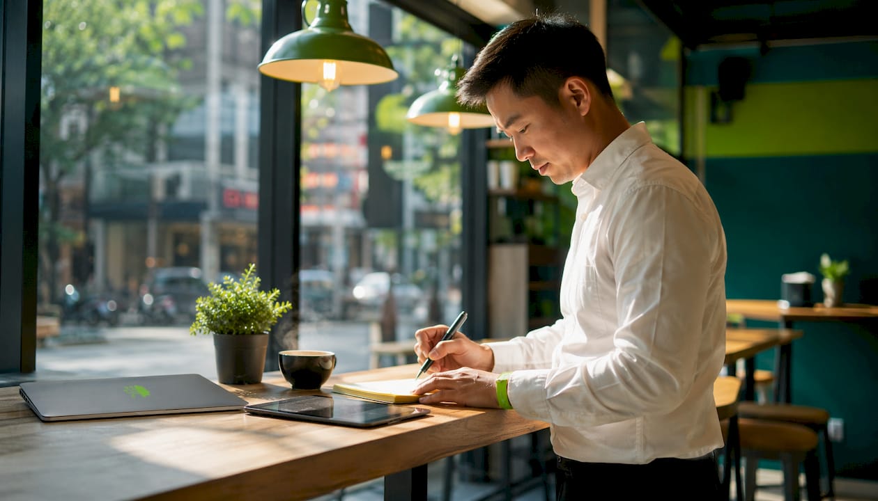 Data analyst taking notes on AI targeting