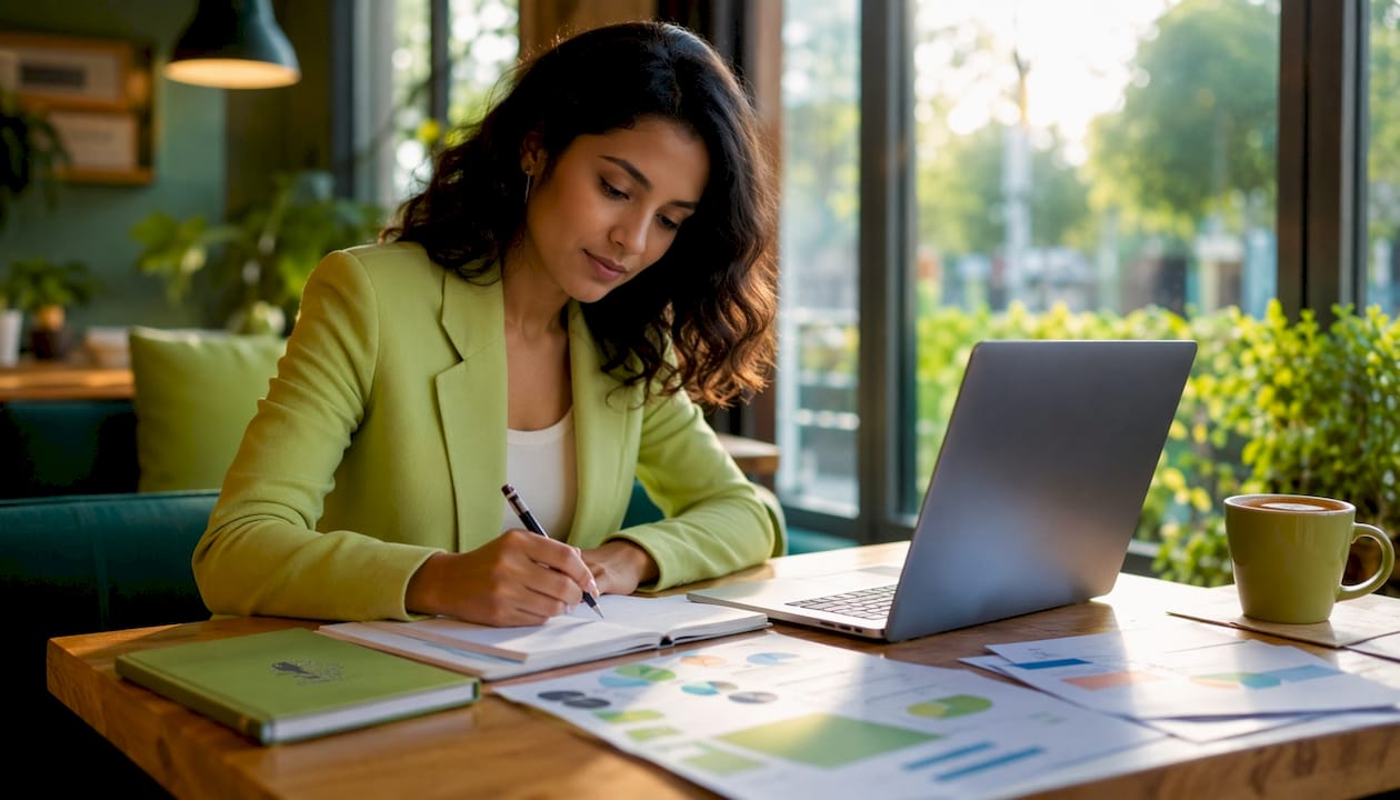 Sales analyst reviewing handoff documents