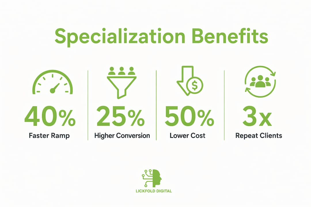Infographic showing key benefits of agency vertical specialization