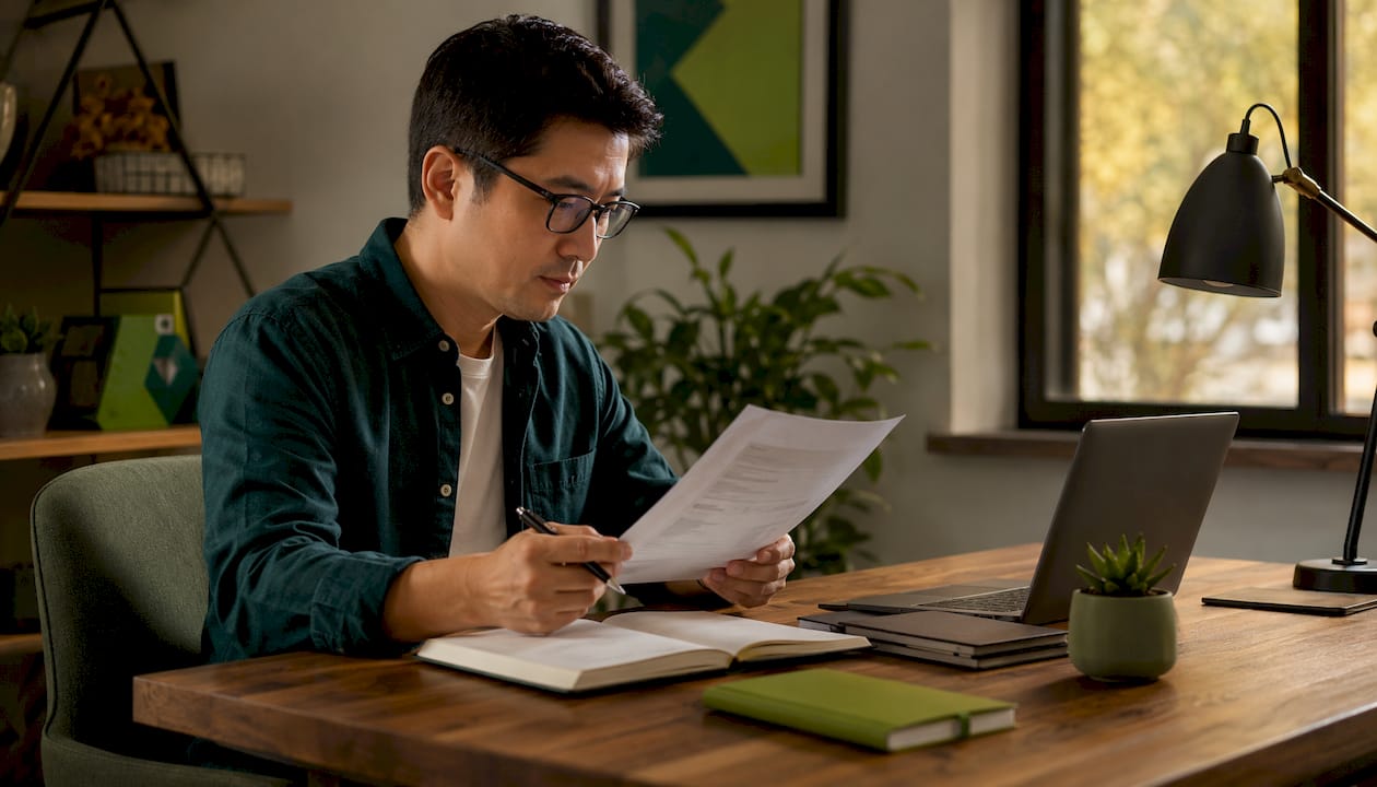 Man typing on laptop in home office